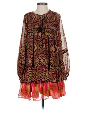 TALULAH Brown & Pink Printed Long-Sleeve Sheer Cocktail Dress